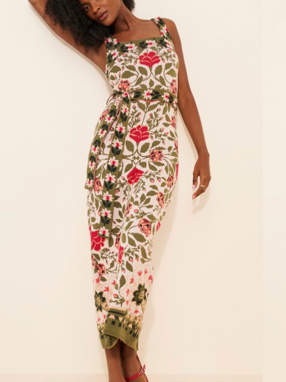 Farm Rio Sand Garden Tapestry Knit dress